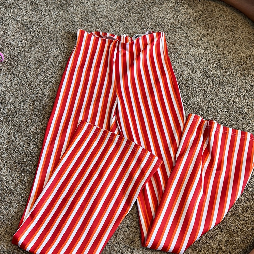 Tiger Mist Red and White Striped Flare Pants